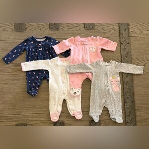 Bundle of Four Pink, White , Blue  and Gray Baby One Piece Sets.
